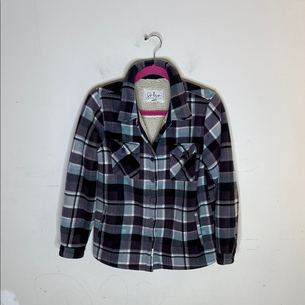 Soho Threads Fleece Plaid Sherpa Lined Jacket Shacket Size Small